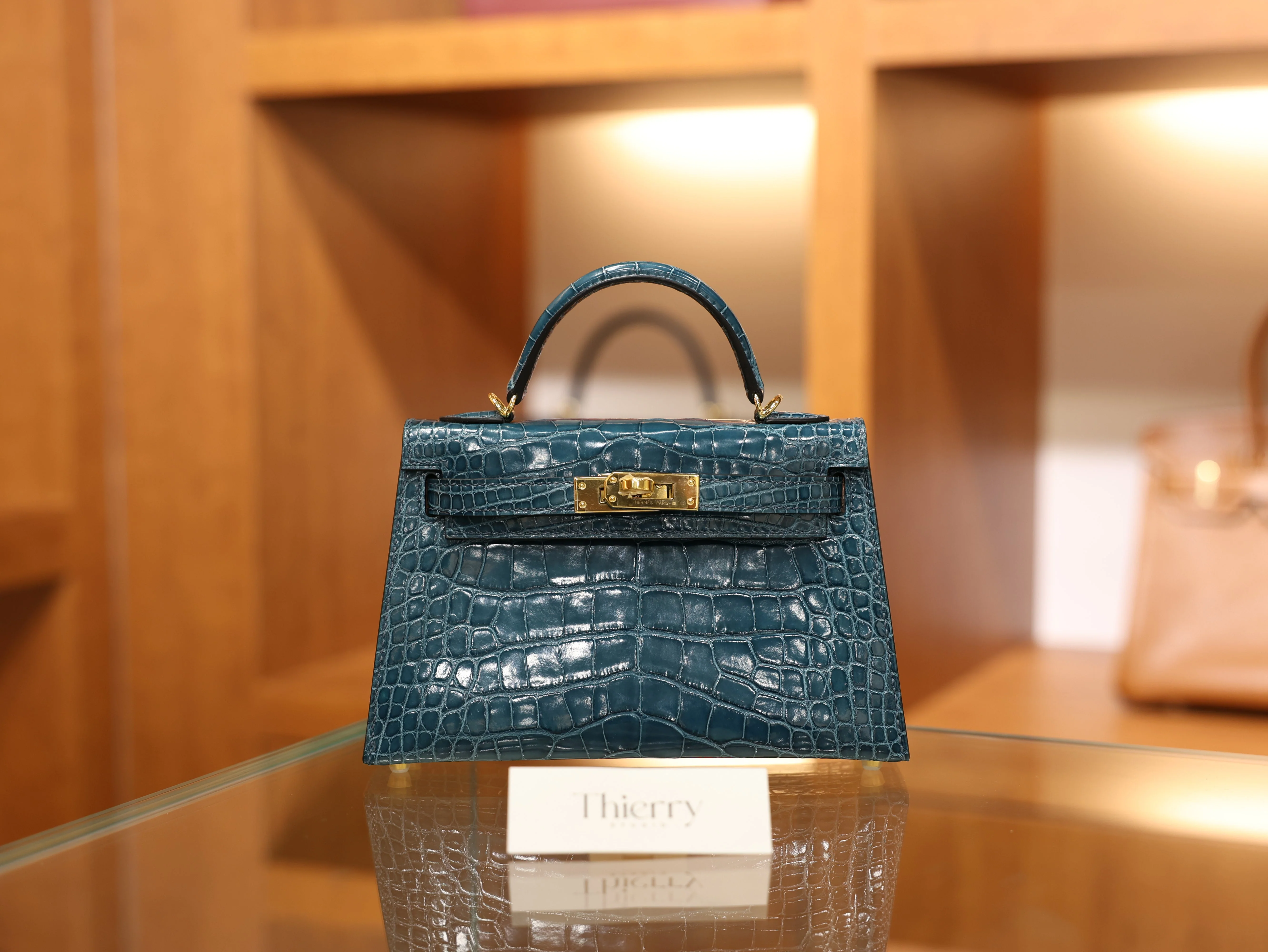 Kelly mini 2 shiny alligator vert bosphore GHW