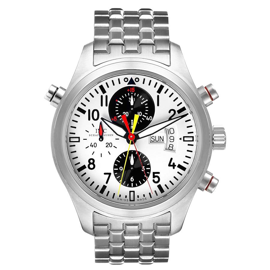 IWC Rattrapante Chronograph Panda Dial Limited Edition German National Team Steel Mens Watch IW371803