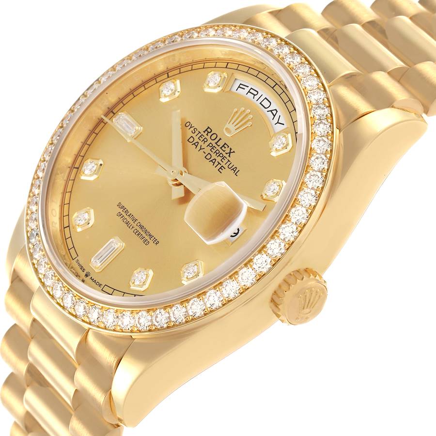 Rolex President Day Date Yellow Gold Diamond Mens Watch 128348