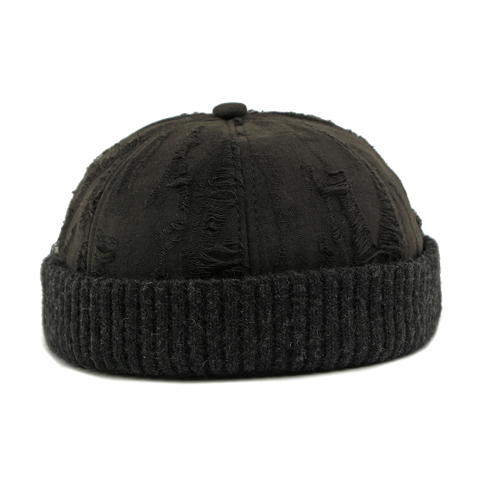 Men's Fashion Distressed Ripped Adjustable Knit Dome Beanie