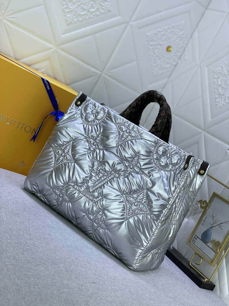 Louis Vuitton Onthego Pillow Handbag Silver 34Cm