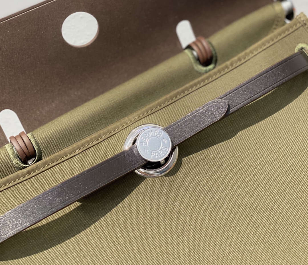 Hermes Herbag Zip 31 Bag Palladium Hardware Khaki 31Cm