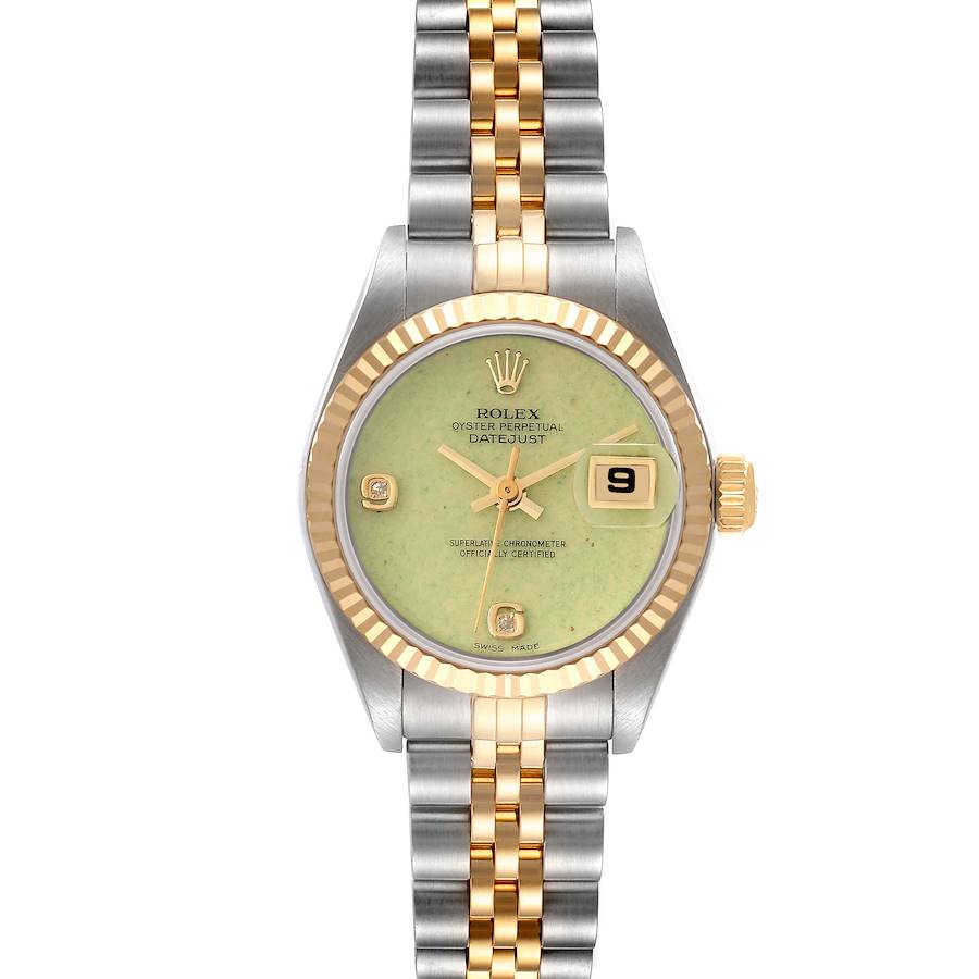 Rolex Datejust Steel Yellow Gold Green Jadeite Diamond Ladies Watch 79173