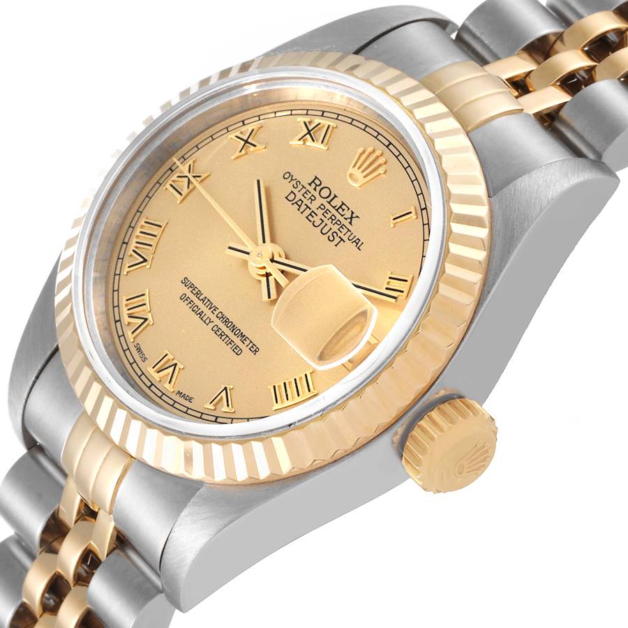 Rolex Datejust Steel Yellow Gold Champagne Roman Dial Ladies Watch 69173 Papers