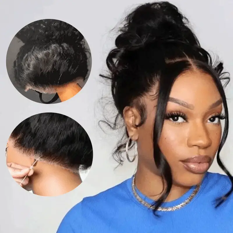 Megalook 360 Full Lace Glueless Body Wave Wigs Invisi Drawstring Natural Black Pull & Go