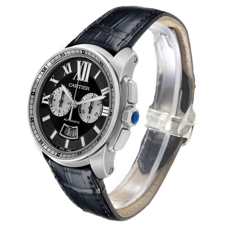 Cartier Calibre Chronograph Black Dial Steel Mens Watch W7100060 Paper