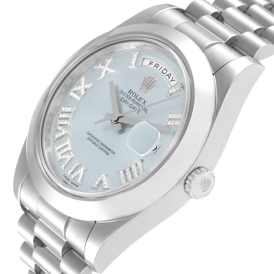 Rolex President Day-Date II Blue Diamond Dial Platinum Mens Watch 218206