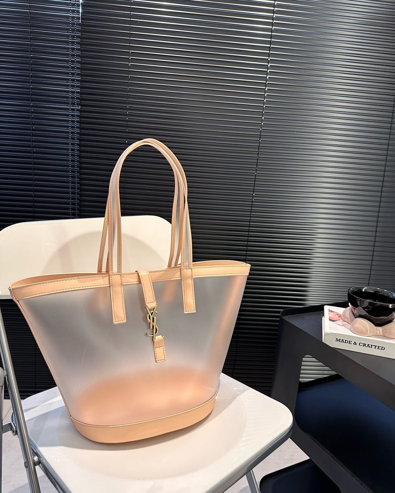 Saint Laurent Panier Medium In Vinyl And Vegetable Tanned Leather Brown 28 Cm 773697Fac0F2275