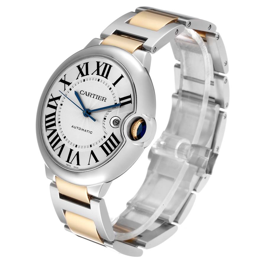 Cartier Ballon Bleu Silver Dial Steel Yellow Gold Mens Watch W69009Z3