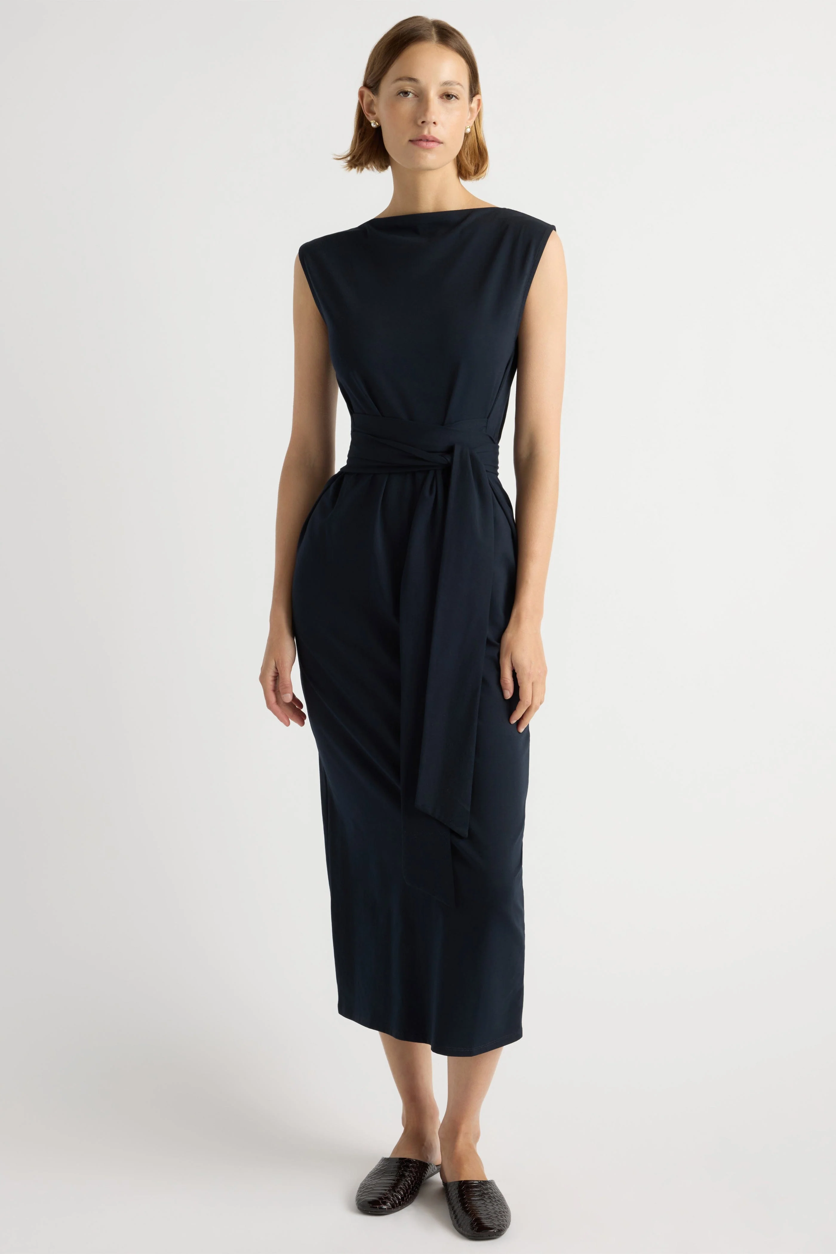 Edina Tie-Front Slit-Neck Dress