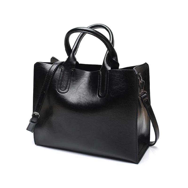 Foreign trade new oil wax leather women's bag fashion tote bag simple handheld large bag versatile single shoulder crossbody bag women