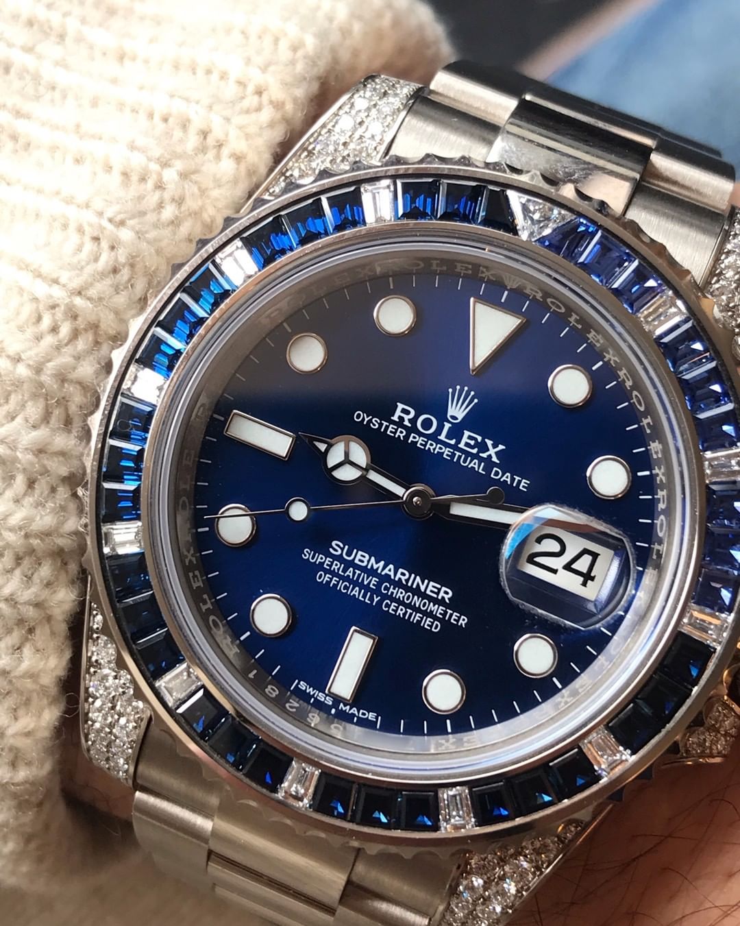 Big Promotion - Rolex Submariner Date 116659 SABR 18K White Gold Diamonds Sapphires Unworn