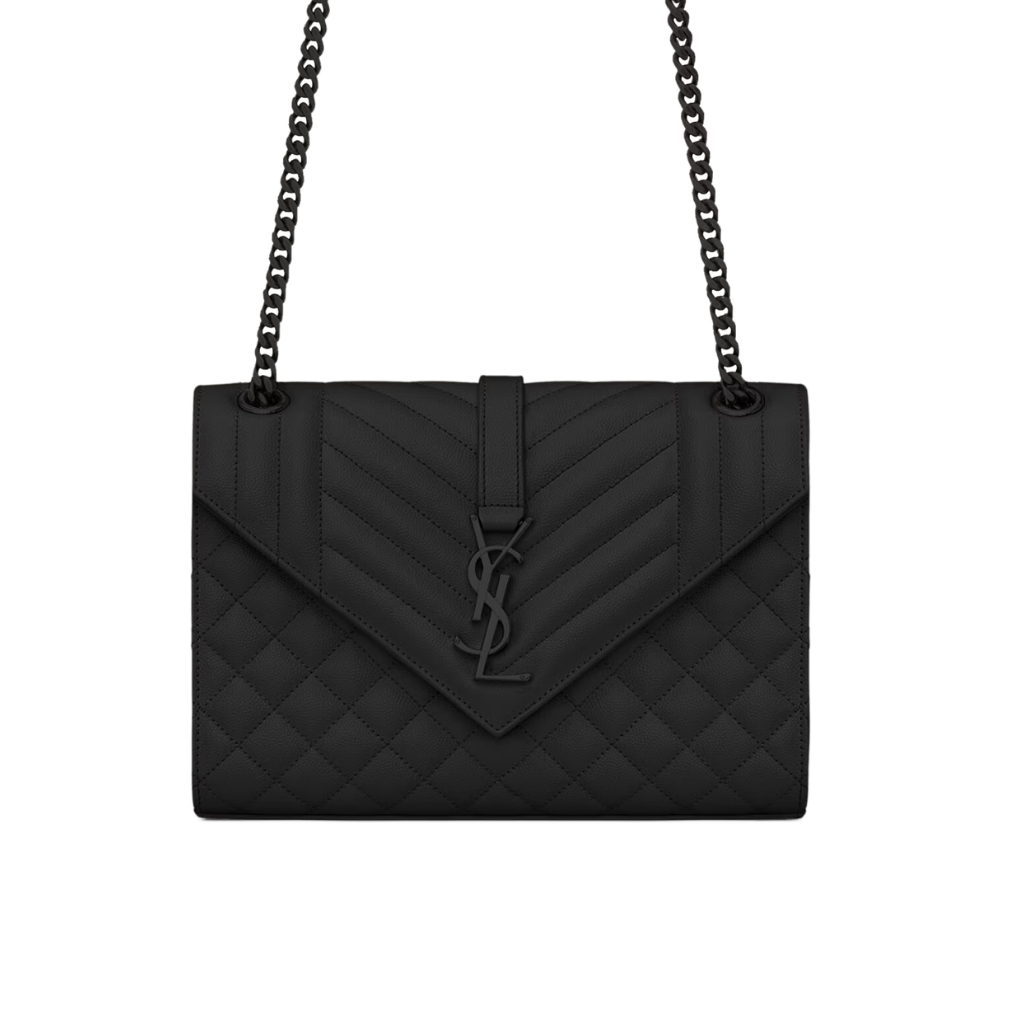 Saint Laurent Envelope Medium In Quilted Grain De Poudre Embossed Leather Black Noir 24cm 600185BOW981000