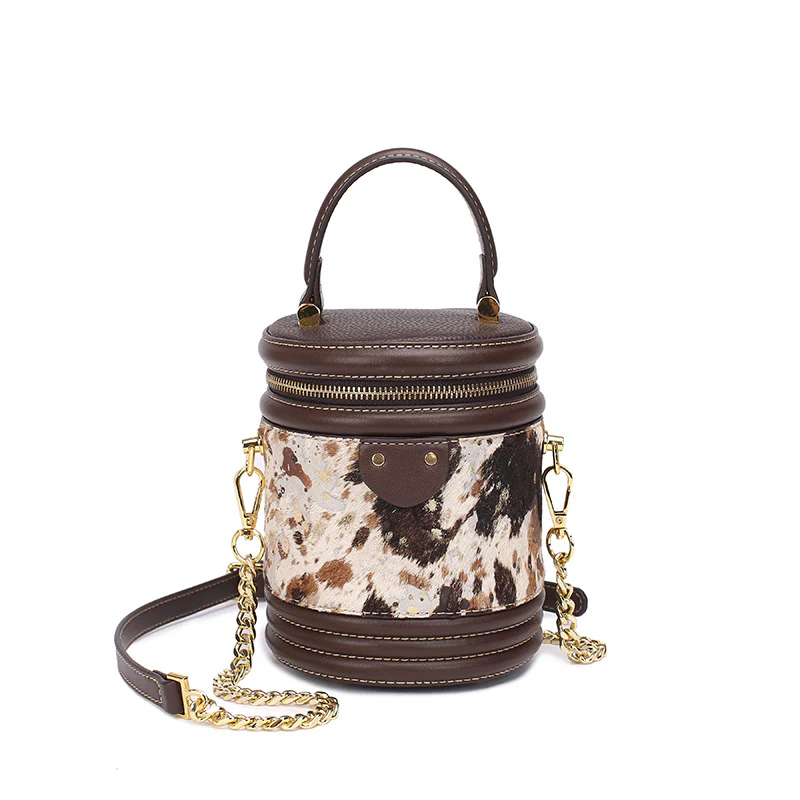Bags for Women Autumn and Winter New European and American Retro Genuine Leather Handbags Bucket Bags Versatile Chain Crossbody Bag