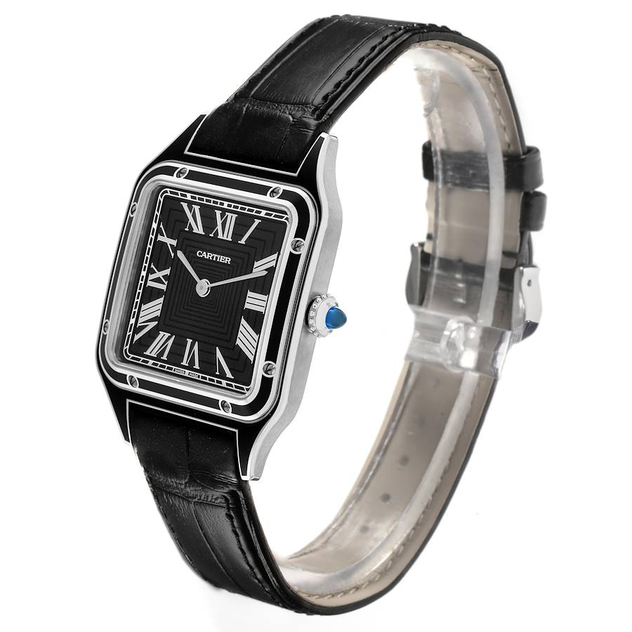 Cartier Santos Dumont Large Black Strap Steel Mens Watch WSSA0046 Unworn