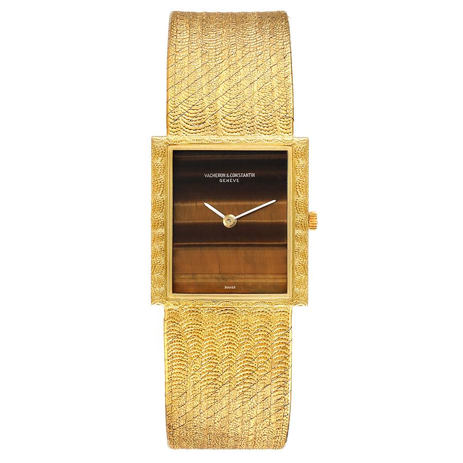 Vacheron Constantin 18k Yellow Gold Tiger Eye Stone Dial Vintage Watch 7255