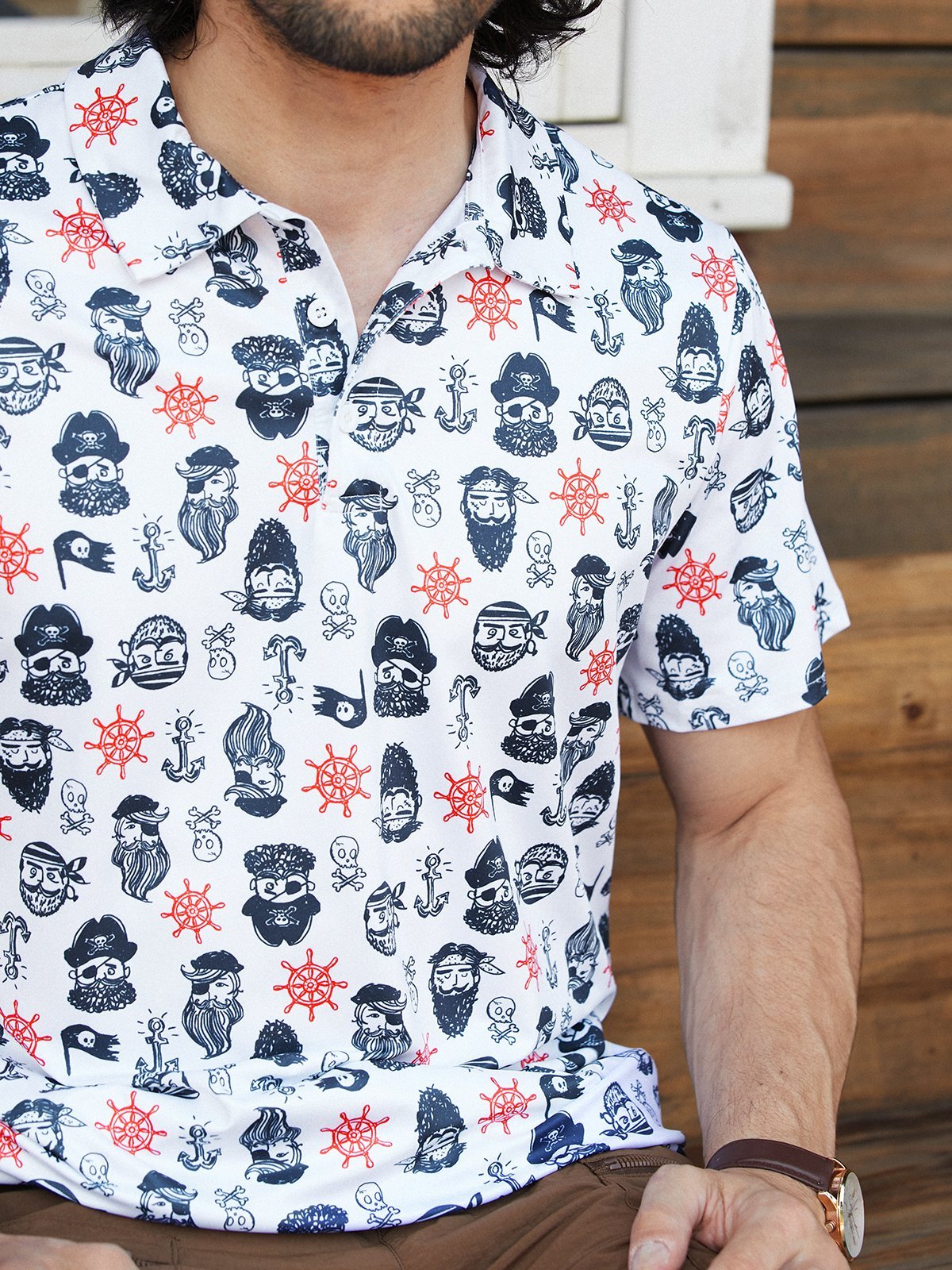 Hardaddy Moisture-wicking Pirate Anchor Short Sleeve Golf Polo Shirt