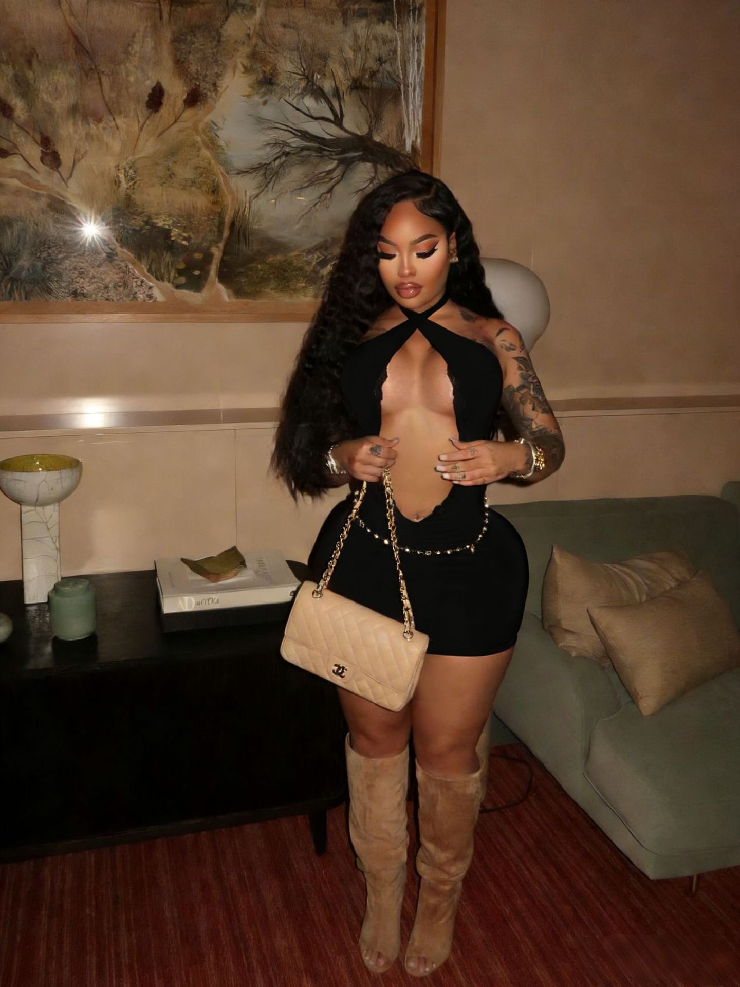 Women Sexy Lace Halter Neck Bodycon Dress