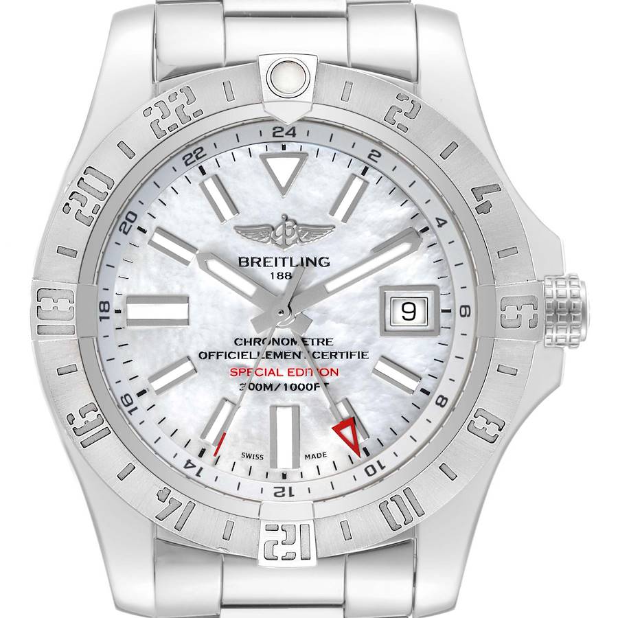 Breitling Aeromarine Avenger II GMT Mother of Pearl Dial Steel Mens Watch A32390