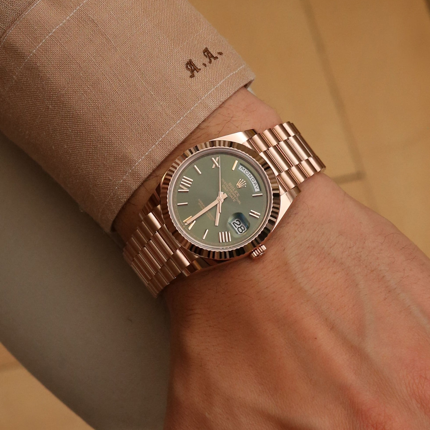 Rolex Day-Date President 40mm Olive Green Dial 18ct Everose Gold 228235-0025 Unworn