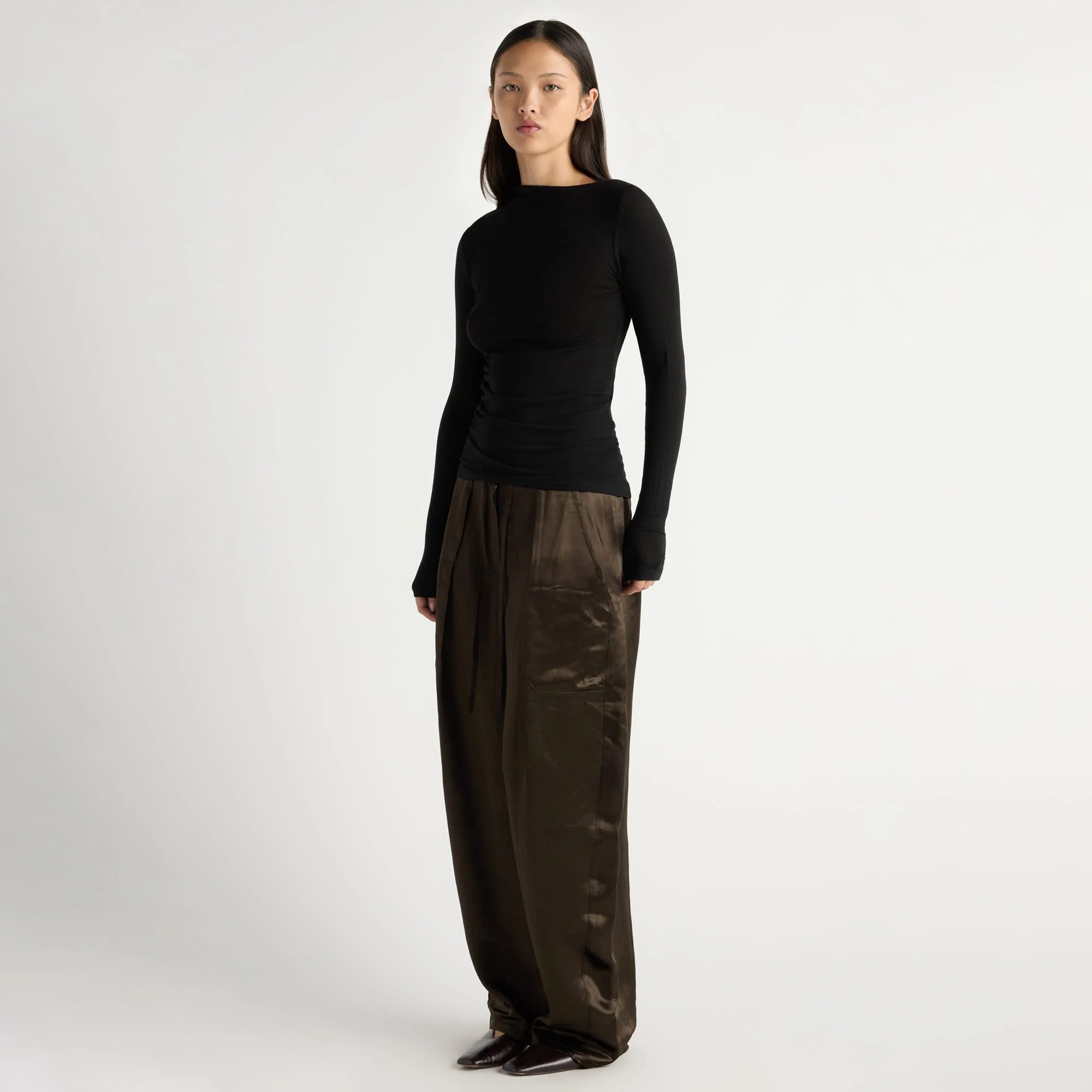 Indira Satin Drawstring Barrel-Leg Pant