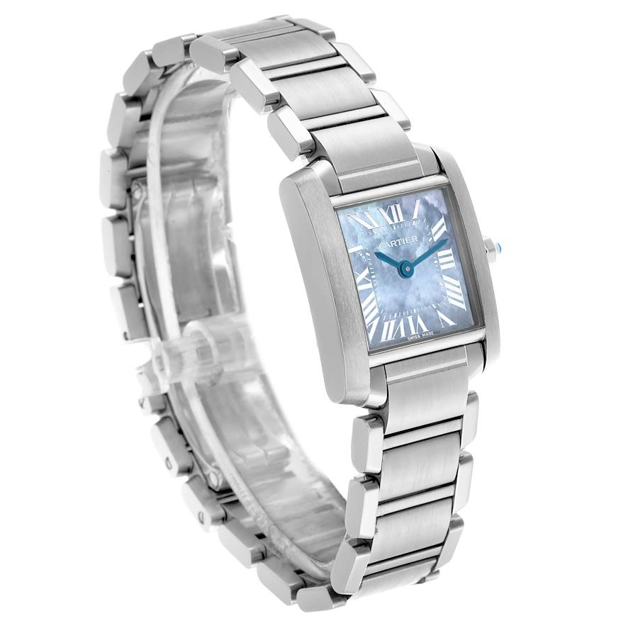 Cartier Tank Francaise Blue Mother Of Pearl Dial Steel Ladies Watch W51034Q3