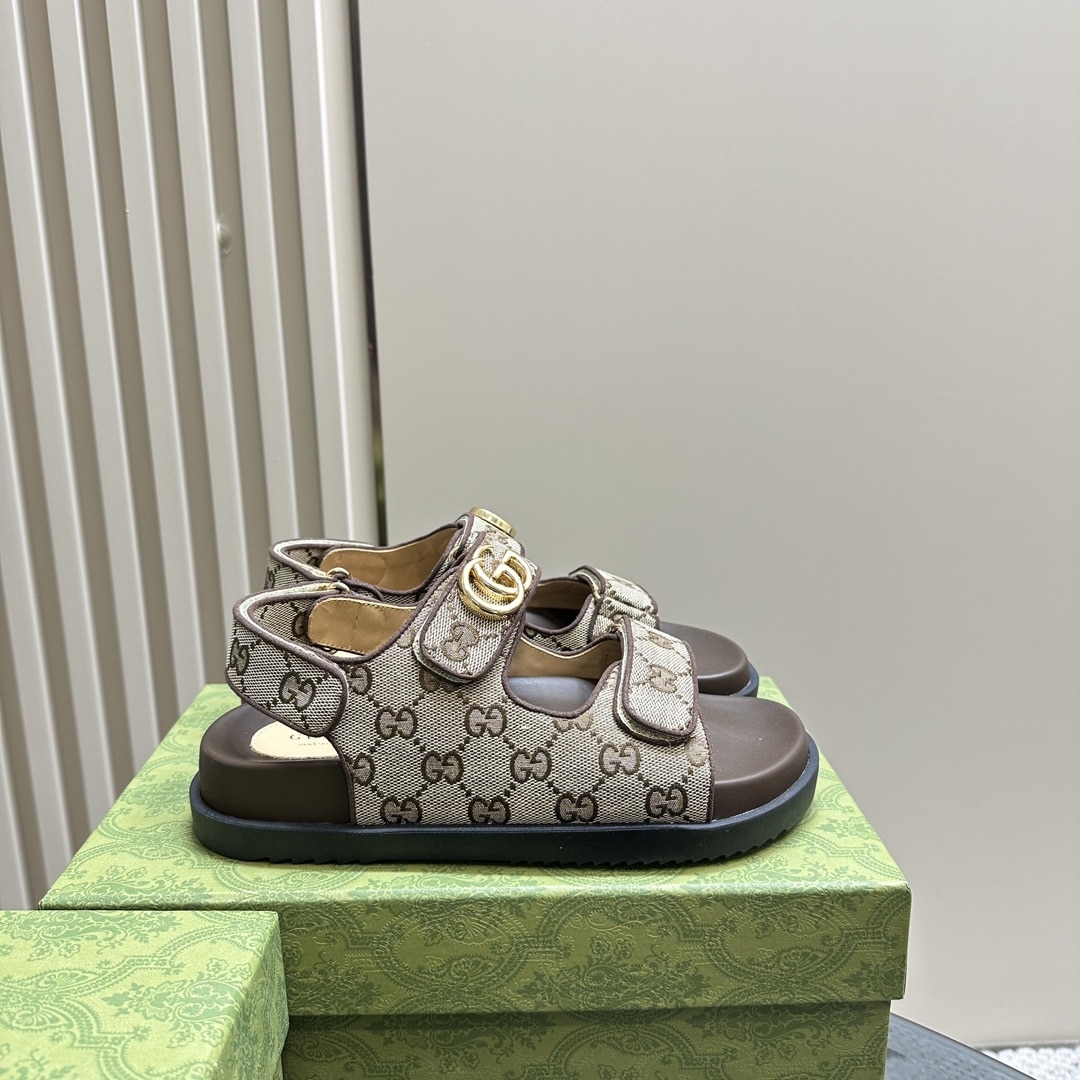 Gucci Double G Sandal Beige And Ebony 771575 G1730 9755
