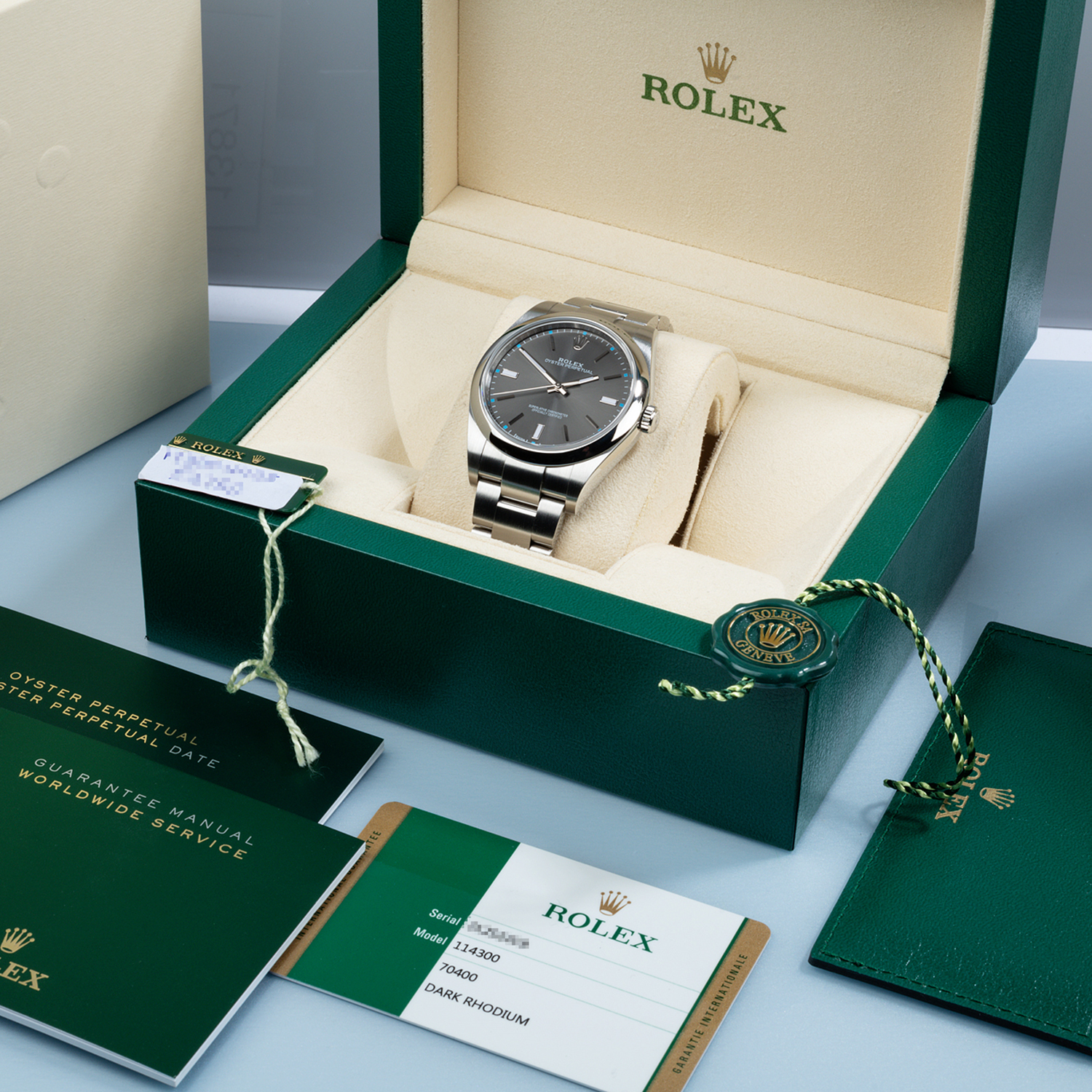 Rolex Oyster Perpetual 39mm Dark Rhodium Dial Watch 114300-0001