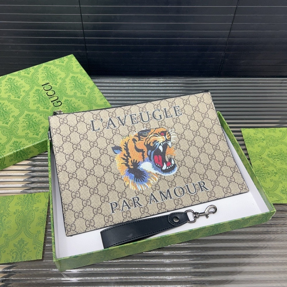 Gucci Bestiary Pouch With Tiger Beige 29Cm