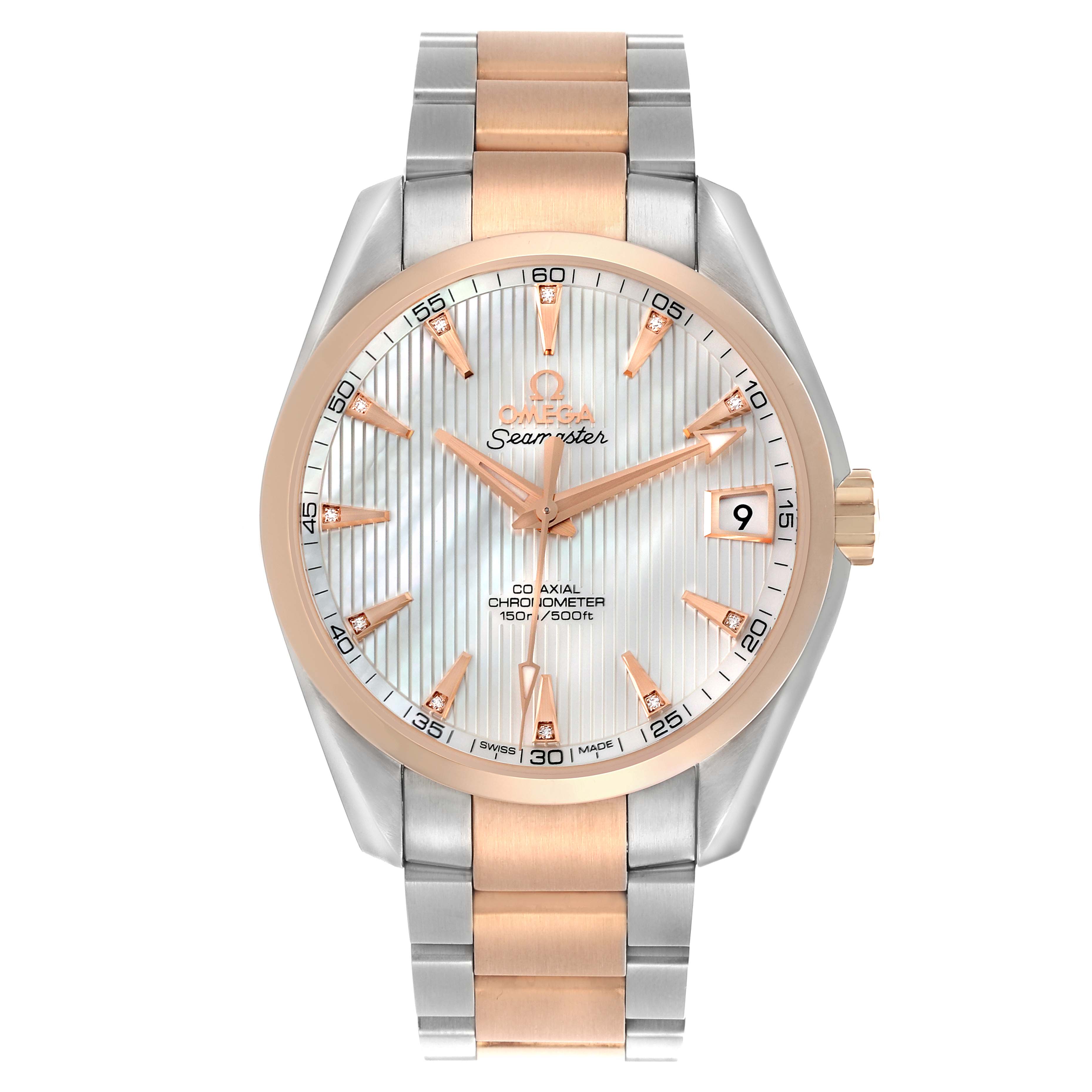 Omega Aqua Terra Steel Rose Gold Mother Of Pearl Diamond Watch 38.5 MM 231.20.39.21.55.001