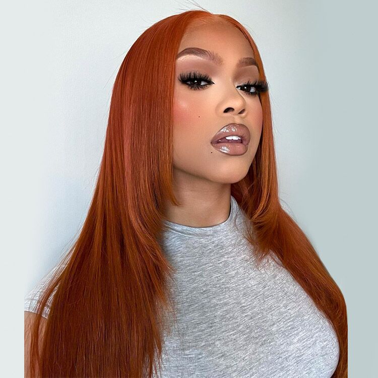 Megalook 6x5 Invisible Knots Glueless Ginger Brown Silky Straight Wigs Pre-cut Lace Beginner Friendly