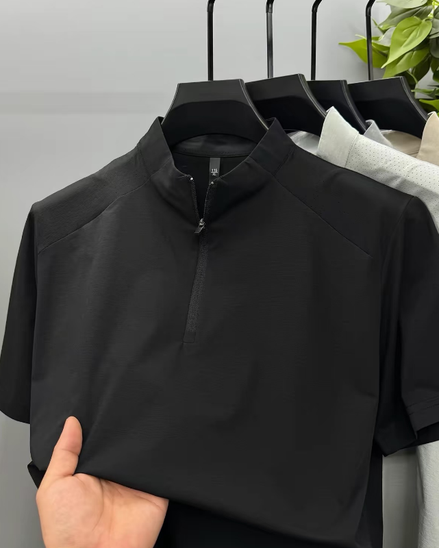 Summer outdoor sports spliced half-zip mock neck tee
