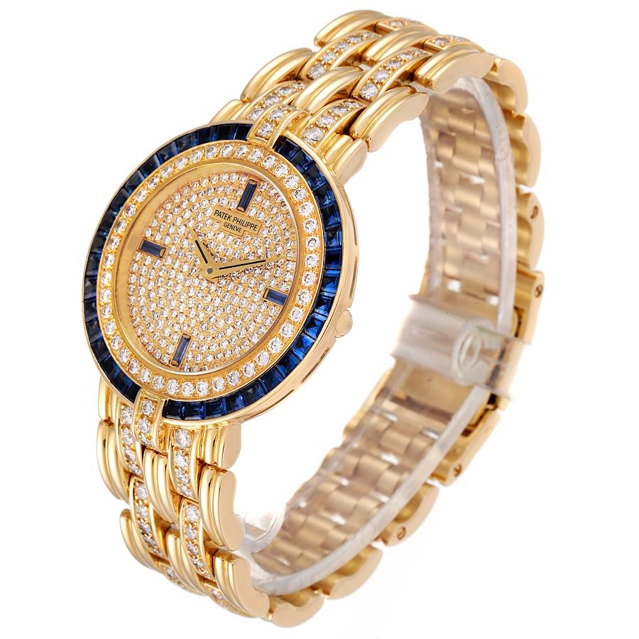 Patek Philippe 18k Yellow Gold Diamond Sapphires Ladies Watch 3982