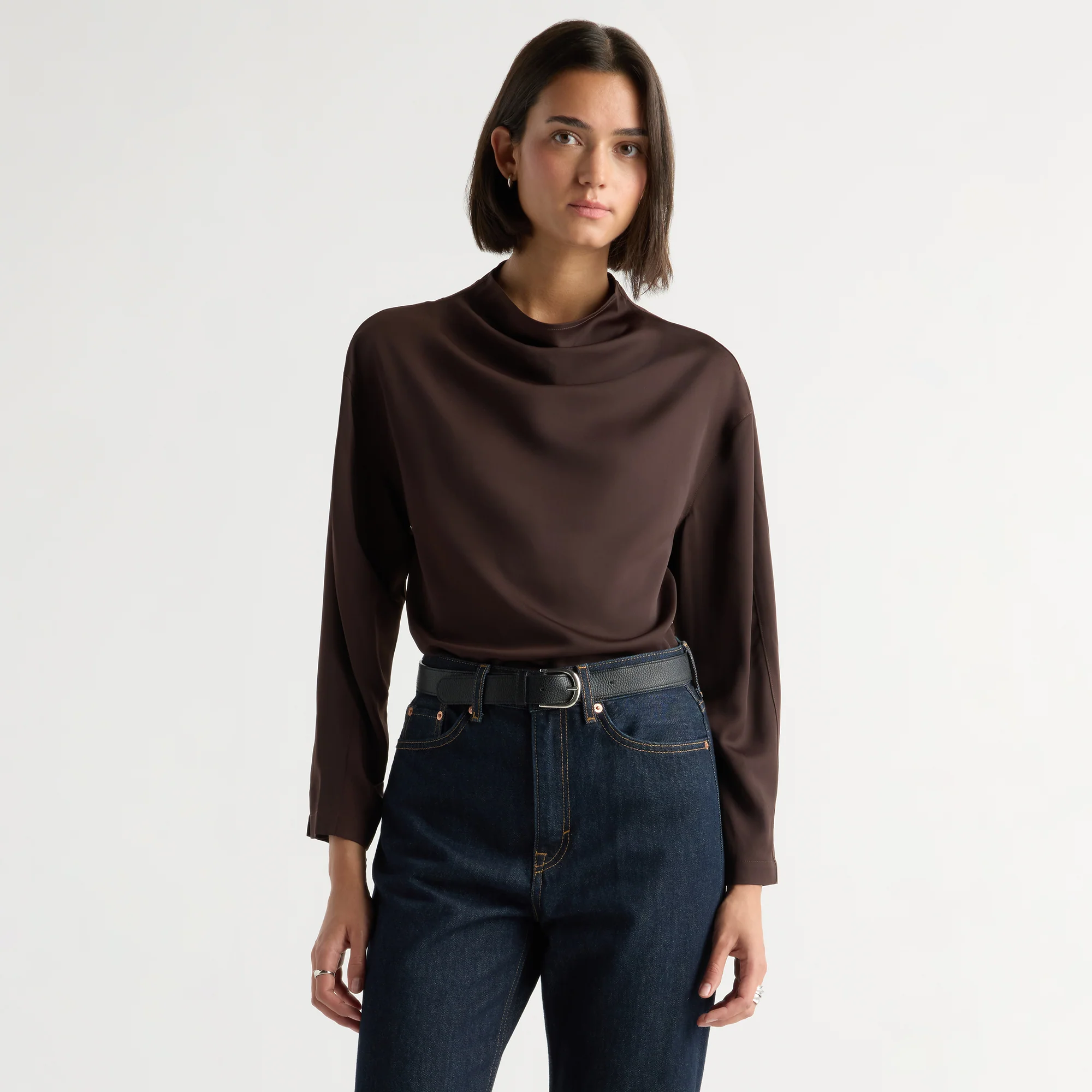Aaliyah Gathered-Neck Long-Sleeve Blouse