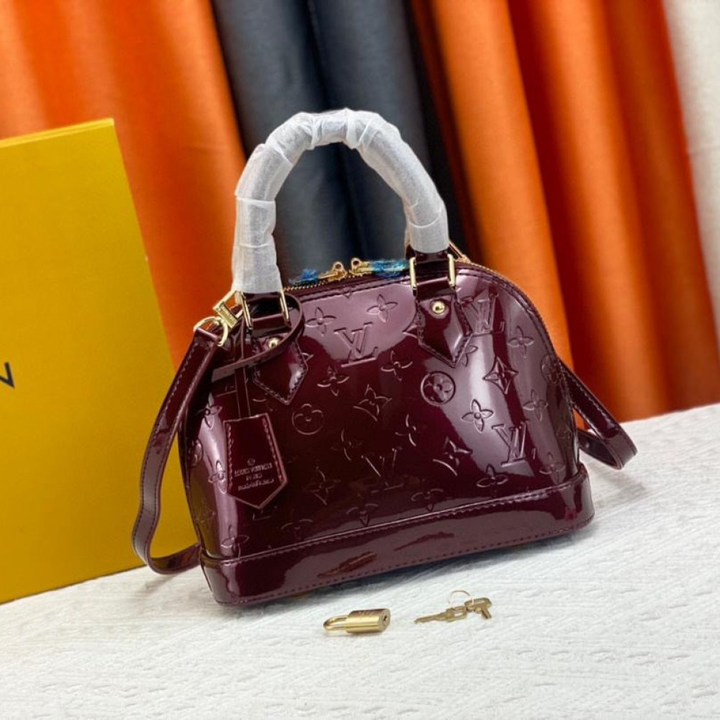 Louis Vuitton Alma BB Monogram Vernis Leather Dark Red 23Cm
