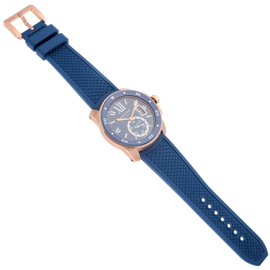 Cartier Calibre Rose Gold Blue Dial Automatic Mens Watch WGCA0010
