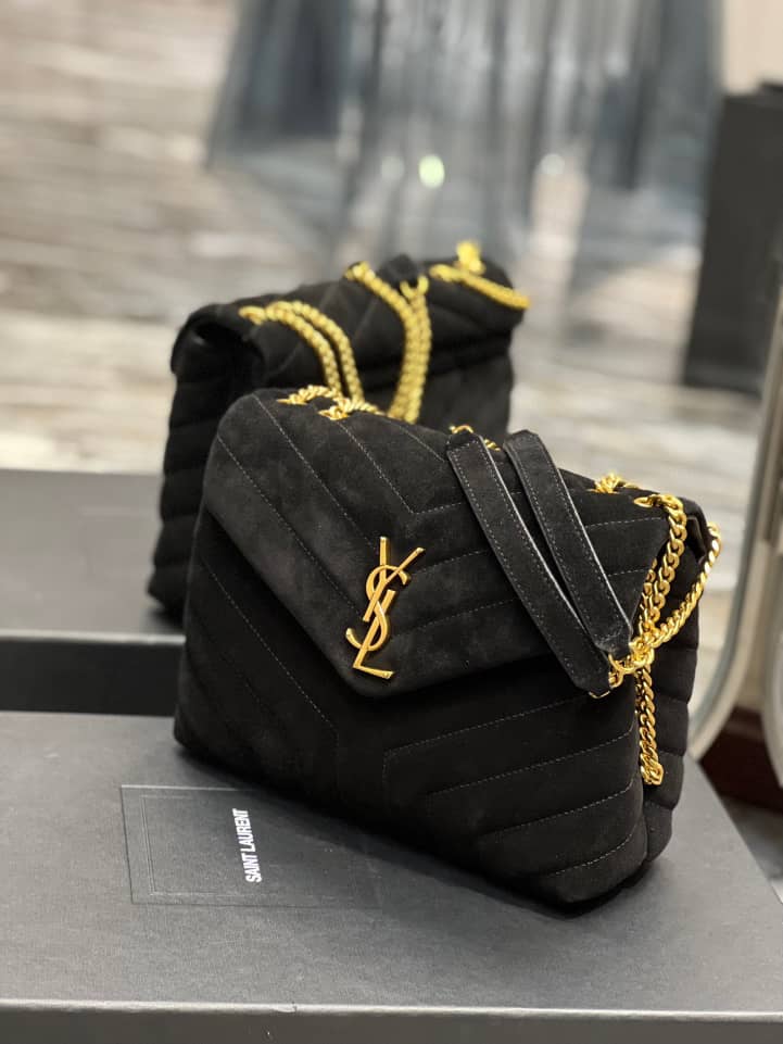 Saint Laurent Loulou Small Flap Bag Suede Black 25Cm