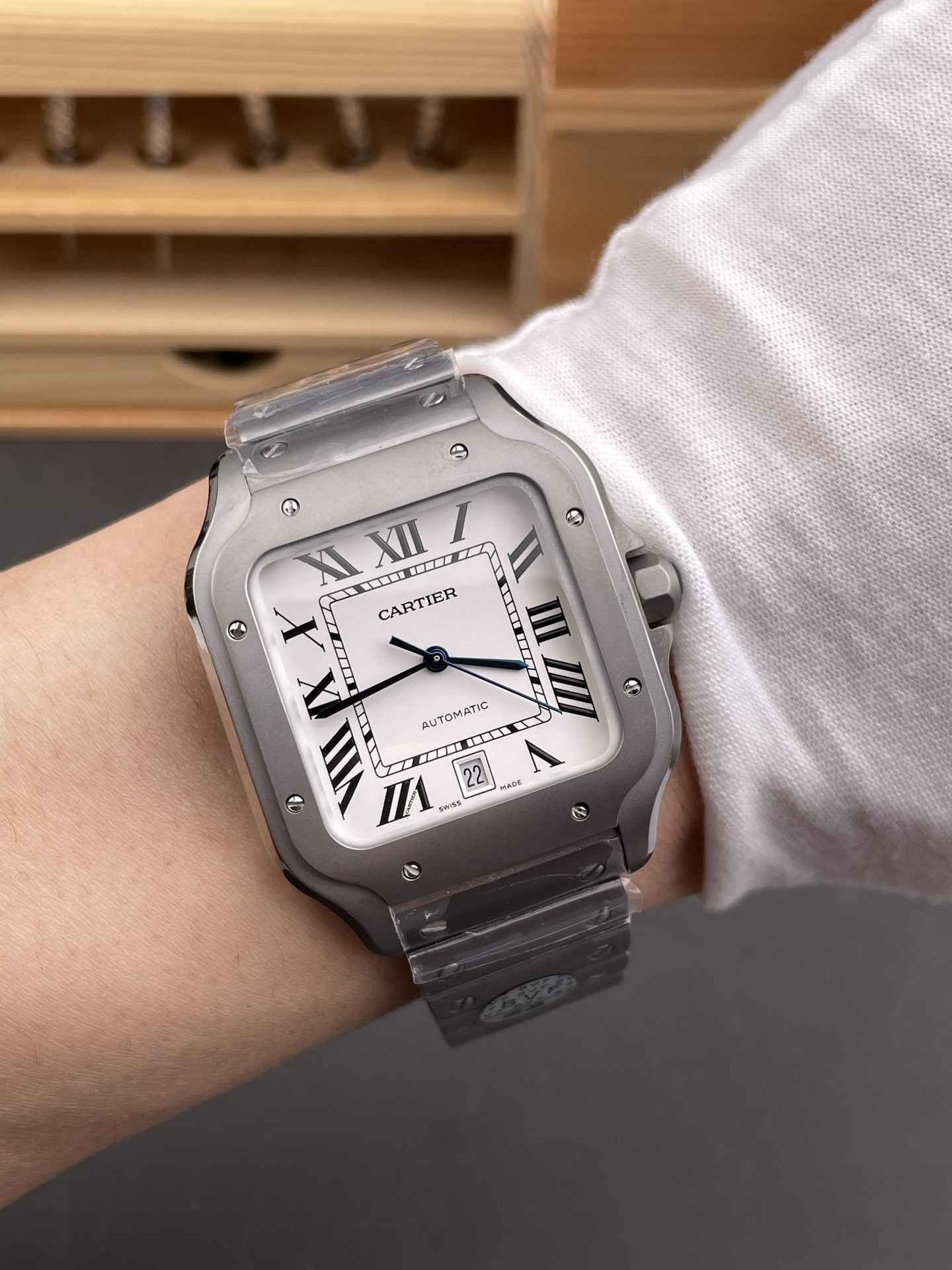 Titanium Santos, White Dial Large Men's Model