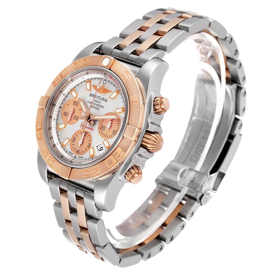 Breitling Chronomat 41 Steel Rose Gold Silver Dial Mens Watch CB0140