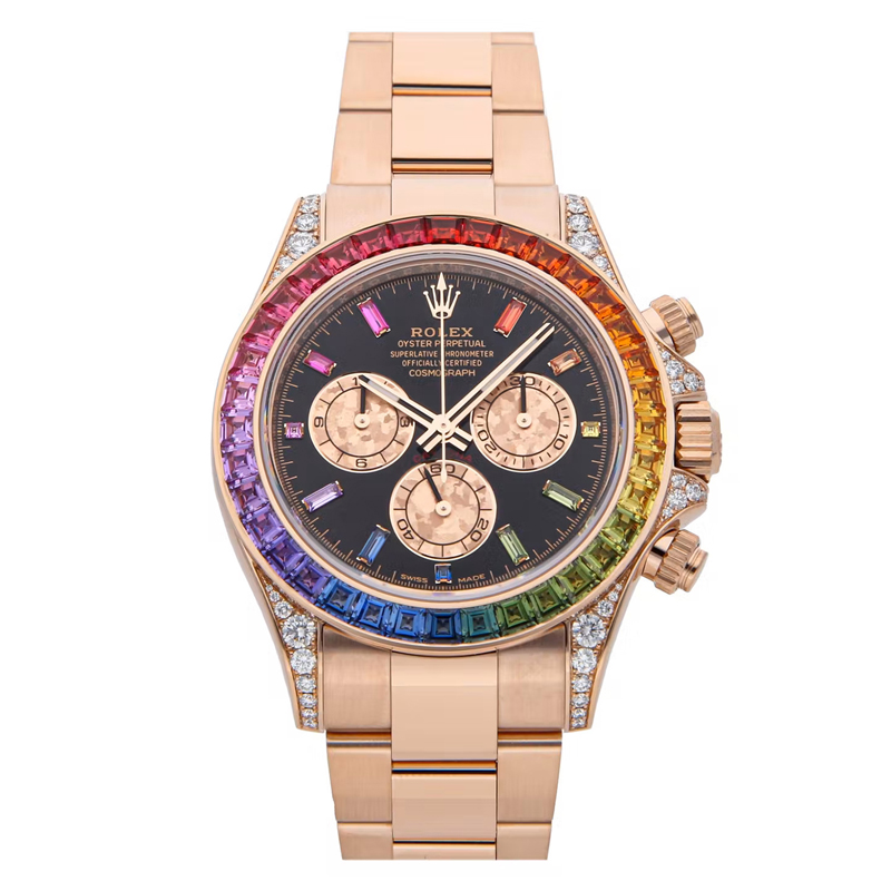 ​Rollie-The Crown Daytona Rainbow Diamond Rose Gold Stainless Steel 40mm