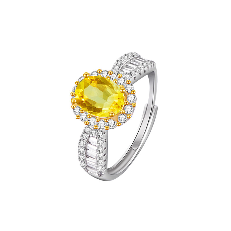 GemVibra S925 Silver Open Statement Ring with Multi-Gemstone Halo & Rhinestone Accents