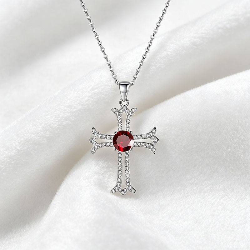 GemVibra Cross Pendant Necklace in 925 Silver with Gemstone Center