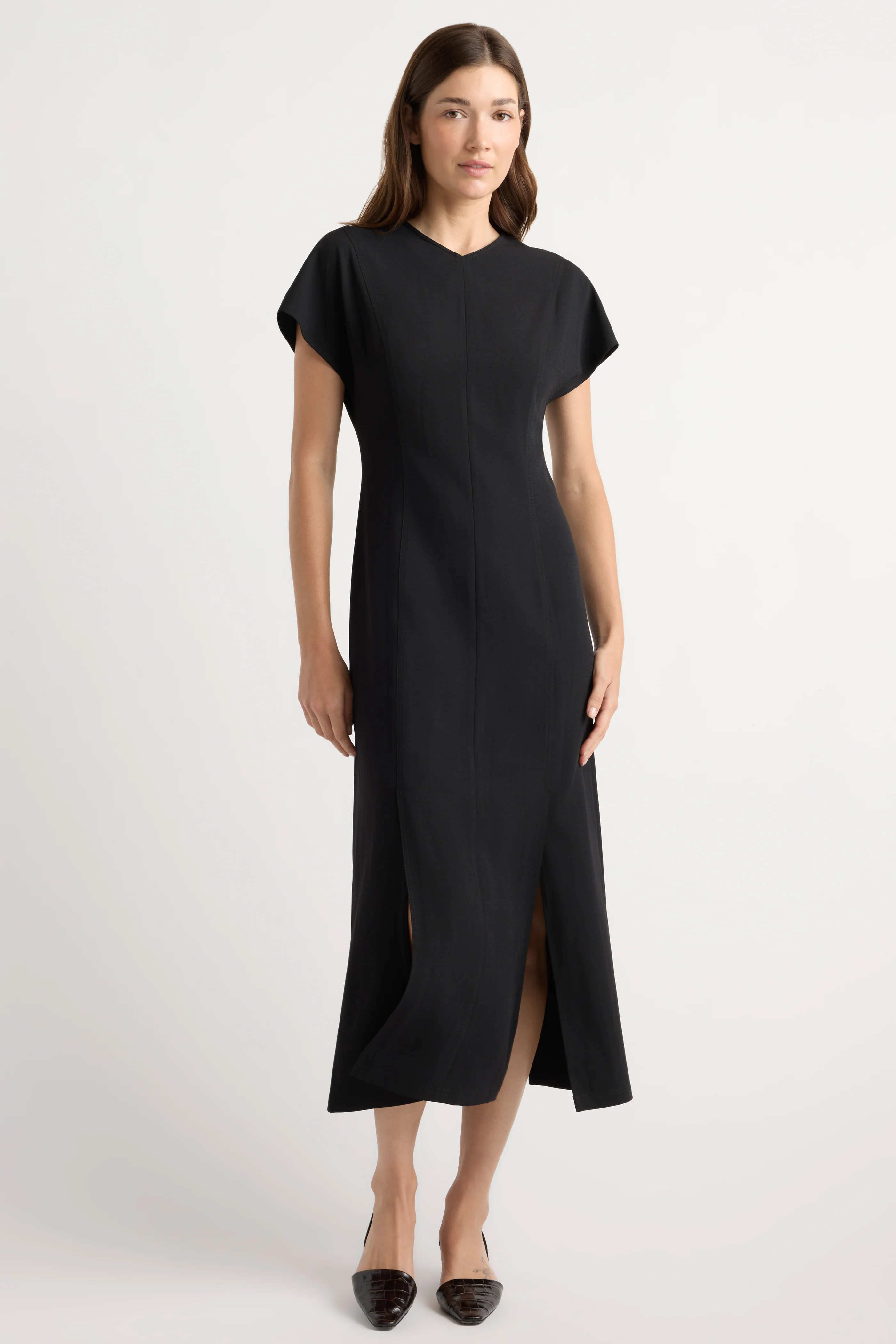 Vesper Front-Vent V-Neck Dress