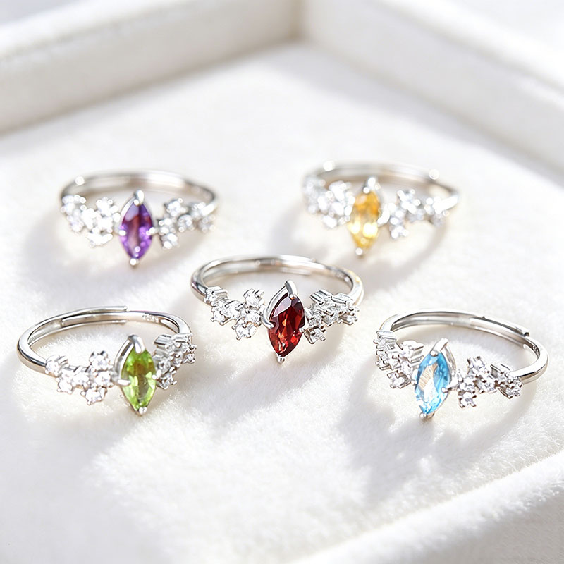 GemVibra Marquise Gemstone Open Ring, S925 Silver with Natural Crystal Variants