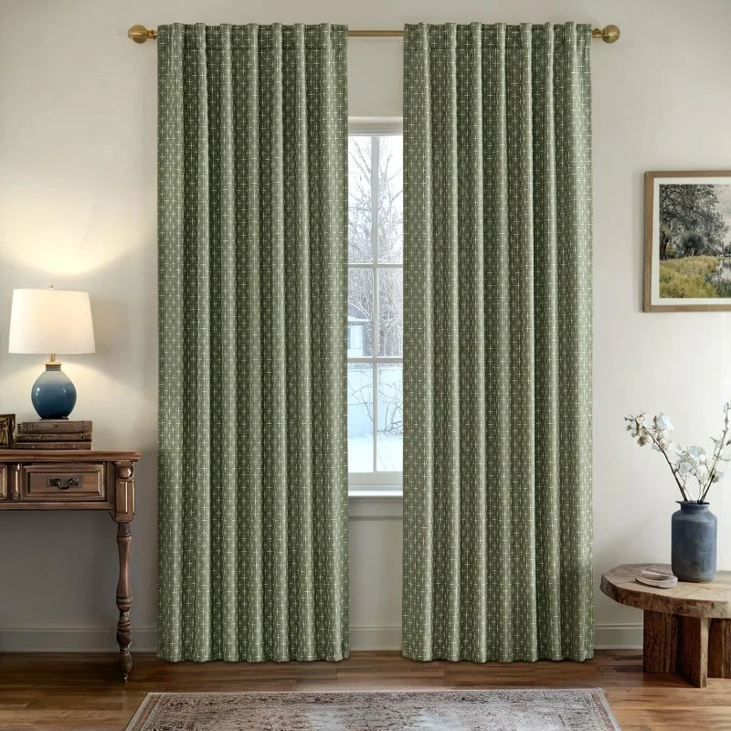 Custom Textured Geometric Linen Curtains (2 Panels)
