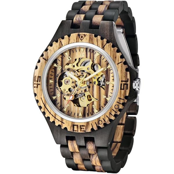 Men's Wooden Watch Triangle Skeleton Automatic Watch Mechanical Wood Watches for Men Brown