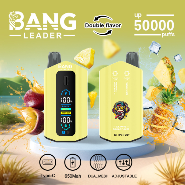 Bang Leader 50K Puffs 2-in-1 Prefilled Vape Device - Dual Flavour, Rechargeable, 650mAh, Adjustable Wattage