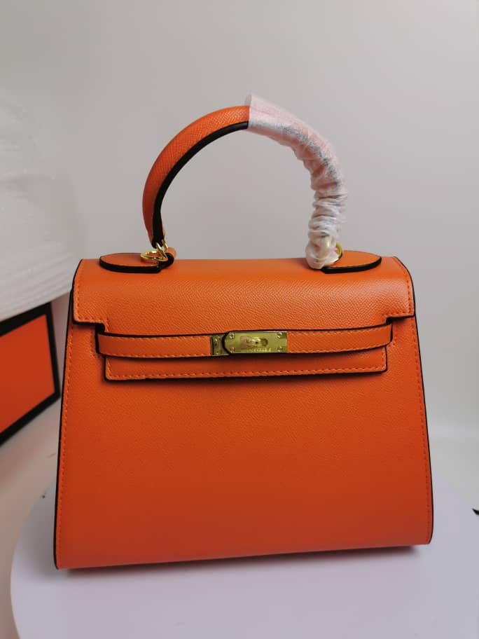 Hermes Kelly Orange Sellier Rouge Epsom Gold Hardware 25Cm