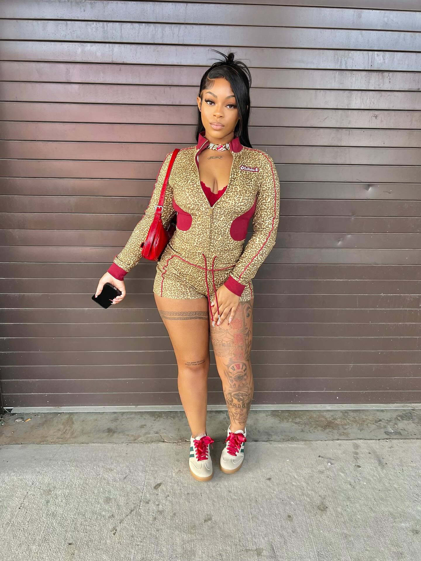 Autumn/Winter Leopard Print Stretch Shorts & Long Sleeve Top Set