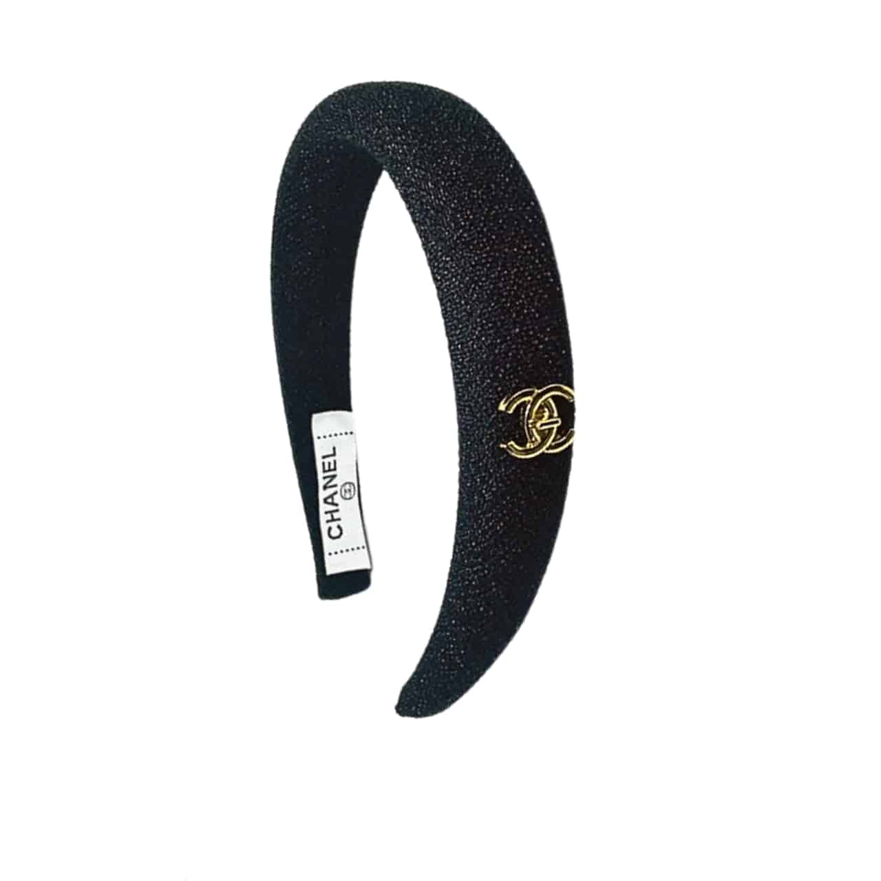 Chanel Cc Tweed Headband With Gold Hardware Black